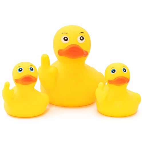 wonuu 3 Pack Rubber Ducks Mid-Finger Duck Car Ornament Duckies Dashboard Decorations Funny Ducky (Mini and Small Size 2.17 in and 3.54 in Mid-Finger)