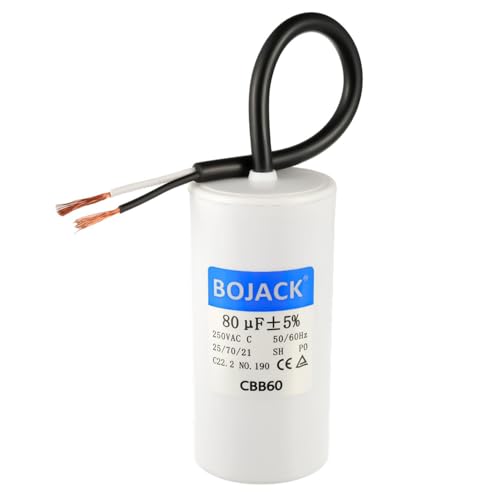 BOJACK Run Capacitor 80 uF MFD 250V AC 80 MFD CBB60 2 Wire 50/60Hz Cylinder Motor Run Capacitor for Motor Blower air Compressor and air Conditioner Compressor Replacement Part