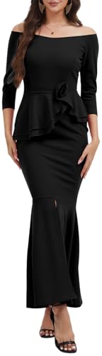 Image of Women's Elegant Formal Mermaid Maxi Dress Off Shoulder Long Sleeve Wedding Split Evening Gown Prom Cocktail Party Dresses