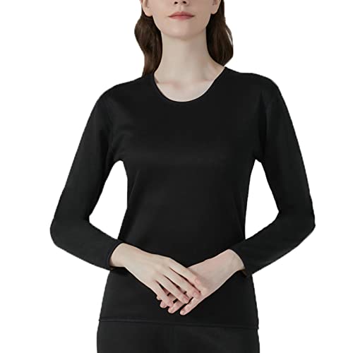 Sous-vêtement thermique femme contre le froid ensemble noir col rond