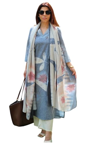 ANNI Designer Women Cotton Blend Straight Fit Printed Kurta Pant Dupatta Set | V Neck Three Quarter Sleeve Ensemble | Soft Breathable Fabric | Comfort...