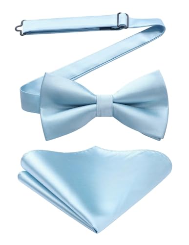 HISDERN Noeud Papillon Reglable Nœuds Papillon Bleu de Mouchoir Ensemble Deja Noue Papillon pour Mariage Fete