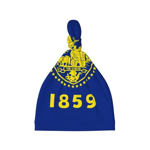 Newborn Baby Hat, Oregon State Flag Print Soft Top Knot Beanie Cap, Cute Baby Headwear for 0-6 Months Black