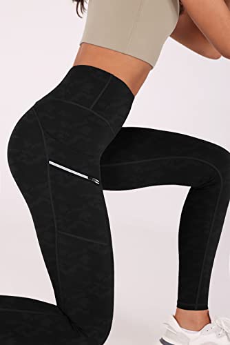 Ododos High Waist Dual Pockets Full Length Leggings For Women, Tummy Control Sport Workout Athletic Running Yoga Pants-28 Inseam, Embossed Camo Black, Xx-Large #TOP2