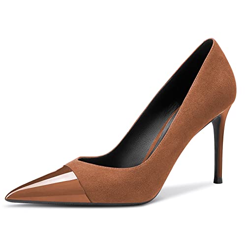 HDEUOLM Women Stiletto High Heel Close Pointed Toe Pumps Slip-on Wedding Sexy Dress Shoes2