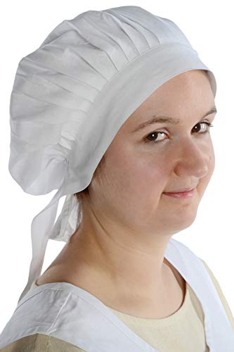 Bonnet de coton médiéval pour femme HEMAD avec rubans ajustables