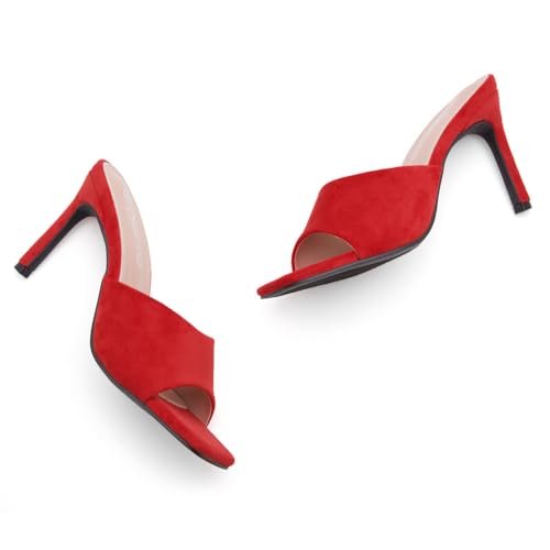 Image of Shoe Land Melrose Women's High Heels Stiletto Heeled Slides, Square Open Toe One Band Slip-On Heeled Mules - Dressy Clear Heeled Sandals for Prom Party Wedding and Vacation