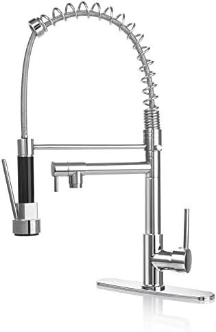 Stainless Steel Kitchen Faucets,Bar Sink Faucet for Kitchen Sink 1/3 Hole,Chrome Than Nickel Pull Down 2 Spout Commercial Kitchen Faucet with Sprayer Home Decor Essentials Grifo para Fregaderos