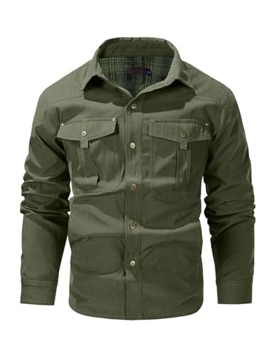 Image of Haellun Men's Flannel Lined Shacket Long Sleeve Plaid Western Cowboy Snap Button Down Shirts Jackets with Pockets