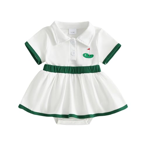 Himllauen Infant Baby Girl Collared Romper Dress Toddler Golf Embroidery Short Sleeve Summer Adorable Fashionable Jumpsuits for Newborn Girl (White, 3-6 Months)