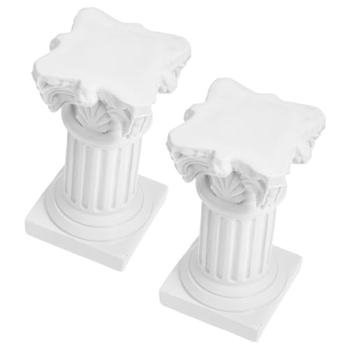 Amosfun 2pcs Roman Column Micro Landscape Desk Topper Home Decoration Decorative Candleholders Retro Home Decor Stand Candle Holders Party Supplies White Desktop Props Resin