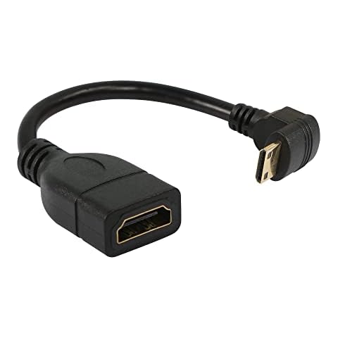 RIIEYOCA Mini HDMI Cable 15cm,90 Degree Downward Angle Mini HDMI Male to HDMI Female Adapter, Support 1080P Full HD,3D, for Tablet, Camera, Graphics Card, Black Cover