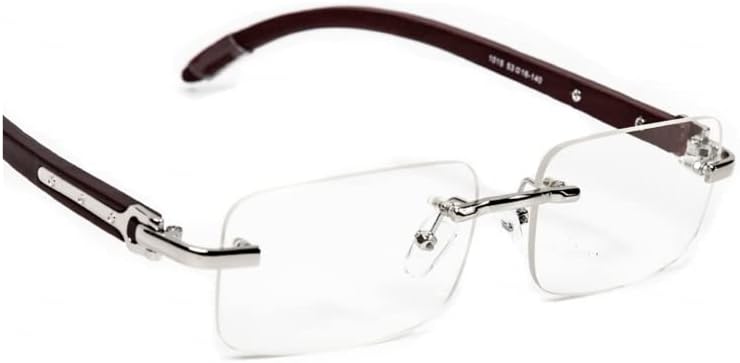 Rectangular Eye Glasses Wood Buffs Vintage Retro Slim Square Woodgrain Silver Frame Clear Lens Old School Rectangle Hip Hop Rimless Glasses For Men Women Eyewear