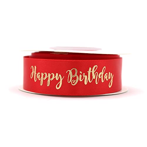 OMISS - Ruban Rouge avec écriture Or - Happy Birthday - Décoration pour Anniversaire (Rouge)