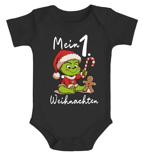 MoonWorks® Baby Body Mein 1. Weihnachten Rentier Grinch Lustig Weihnachtsoutfit Spruch Bio-Baumwolle Jungen & Mädchen Grinch schwarz 6-12 Monate