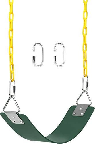 Image of REZNOR Heavy Duty Flexible Swing Seat with Metal Triangle Ring, Anti-Rust Chain Set for Kids & Adults, Playground, Jungle & Gym (Green-Yellow, 2 Meter)