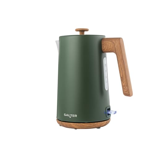 Salter Toronto Bouilloire 1,7 L - Ébullition rapide 3 kW, filtre à calcaire, indicateur de niveau d'eau, base à 360°, accents en bois, sans fil, capteur...