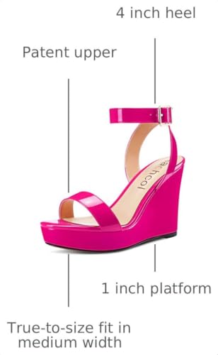 Image of Aachcol Women Platform Wedge Sandals Round Peep Open Toe Ankle Strap Slingback Two-Piece Chunky Block High Heel Dress Shoes Pumps Party Patent 4 Inch