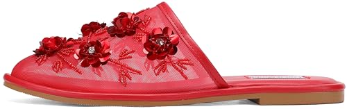 Women’s Mesh Flat Slippers Slip-On Slide Sandals with Sequin Floral Chinese Slippers2