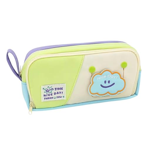 Image of Alokik Cute Cloud Pencil Pouch for Kids, Large Capacity Zippered Pen Case with Mesh Pockets & Elastic Pen Holders, Kawaii Green Purple School Stationery Organizer (Nice Day - Green)