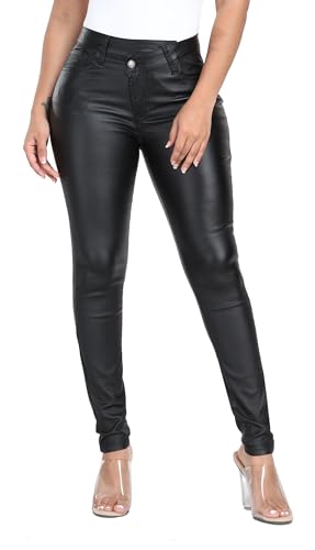 WAYRUNZ Women's Faux Leather Stretch Skinny Pants High Waisted Crossover PU Leather Leggings Pants(079-Black,7)