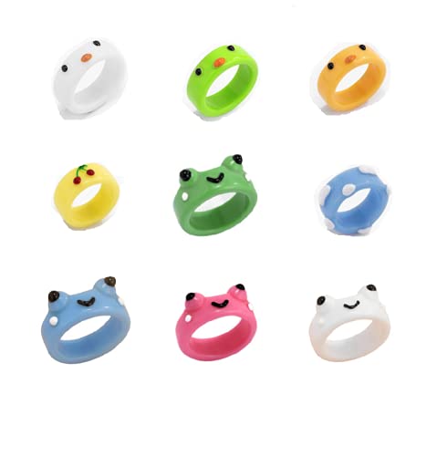 Pingyongchang Frog Cat Clay Ring, Cute Animal Acrylic Resin Personalized Colorful Funny Rings Jewelry Gift for Women Teen Girls
