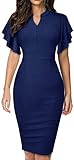 HOMEYEE Womens Flounce Sleeve Office Work Party Pencil Dress B572(Dark Blue,10)