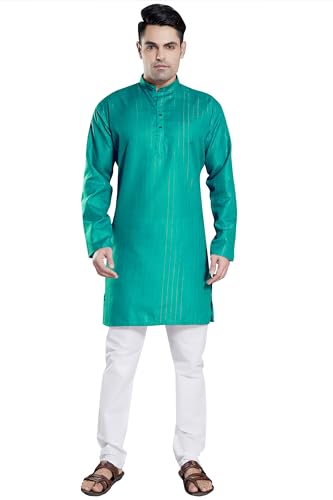 Image of DIVISIVE Men's Self Zari Line Cotton Blend Slim Fit Kurta Pyjama Set