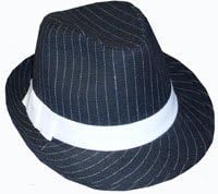 BLACK AND WHITE PINSTRIPED  GANGSTER FEDORA HAT - ADULT, ONE SIZE FITS MOST