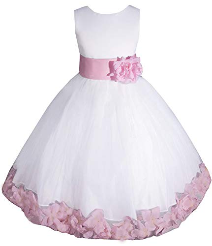 AMJ Dresses Inc Big-Girls' White/Pink Flower Girl Dress E1008 Sz 12