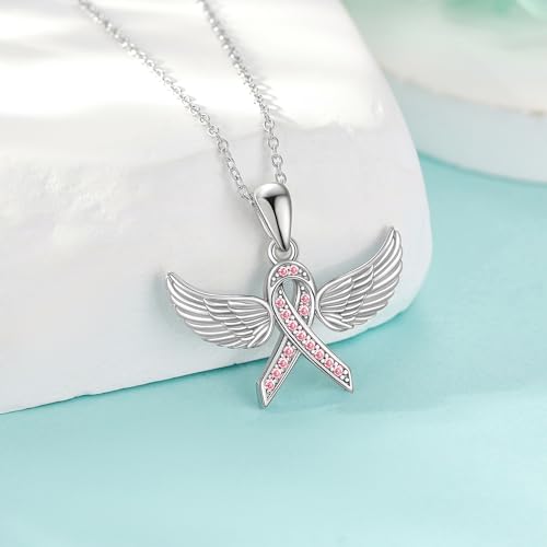 Collier ailes d'ange argent 925 anti-ternissement ruban rose - 2