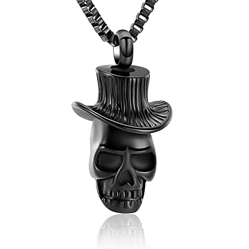 XSMZB Cremation Jewelry for Ashes for Pet Human Skull Urn Necklace for Ashes for Men Women Memorial Ash Holder Keepsake Pendant(Black)
