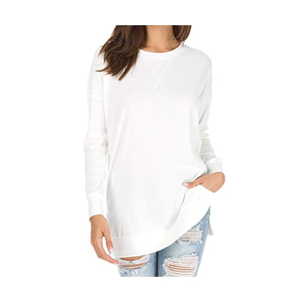 levaca-Womens-Fall-Long-Sleeve-Side-Split-Loose-Casual-Pullover-Tunic-Tops levaca Womens Fall Long Sleeve Sweatshirt Side Split Loose Casual Tunic Tops White L