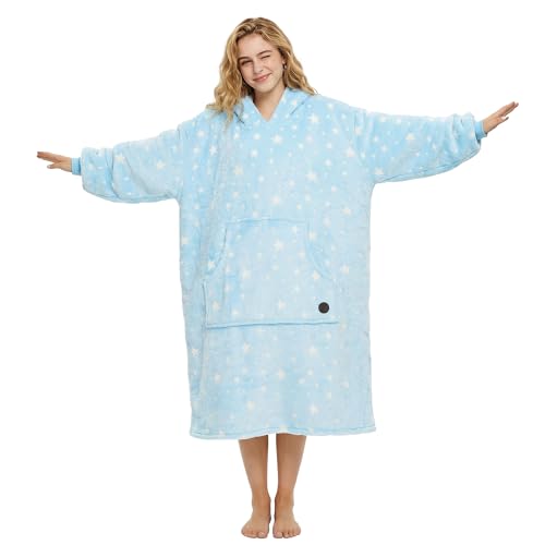 THREE POODLE Glow-in-the-Dark Sherpa Wearable Blanket Hoodie