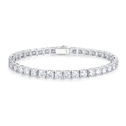CACESTONE Moissanite Tennis Bracelet White Gold Plated Fine Jewelry D Color VVS1 Round Brilliant Lab-Grown Moissanite Wedding bridal prom Birthday Valentines Gift for Women Girls, Width 3/4/5 mm