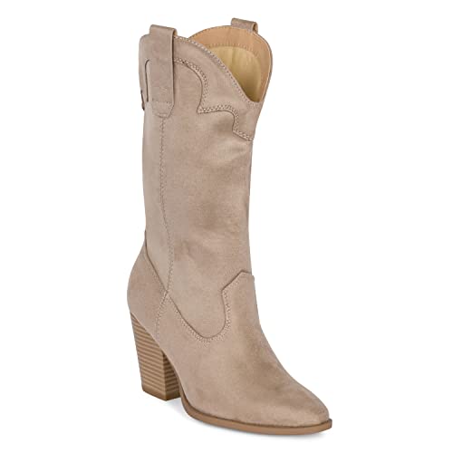 Polly- Women's Cowboy Mid-Calf Western Slip On Ankle Booties Almond Toe Cowgirl Boots (Clay Imsu, Us_Footwear_Size_System, Adult, Women, Numeric, Medium, Numeric_10) #TOP2