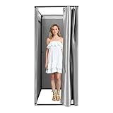 Mobile Umkleidekabine Freistehend, Sichtschutz Vorhang blickdicht, Stabiler Metallrahmen bis 50kg, Tragbare Garderobe für Bekleidungsgeschäft, Messe, Büro, Fotostudio und Outdoor (Silbergrau)