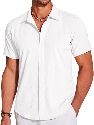 COOFANDY Men’s Casual Short Sleeve Button Down Summer Beach Shirts Lightweight Textured Wrinkle Free Stretch Shirt