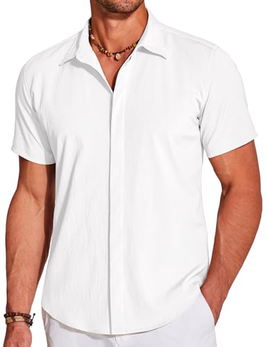 COOFANDY Men's Casual Short Sleeve Button Down Summer Beach Shirt Lightweight Textured Wrinkle Free Stretch Shirts