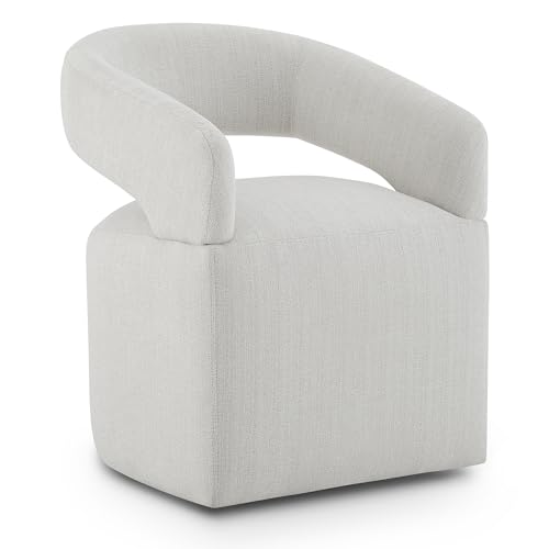 Image of KISLOT Upholstered Dining Chairs Set of 1, Modern Rolling Dining Chairs with Hidden Casters, Arm Kitchen Chairs with Linen Look Fabric, Padded Barrel Chairs for Dining Room, Kitchen, Bedroom, Linen