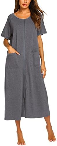 Ekouaer Zip Front Robe for Women House Coat Short Sleeve Zip up Nightgowns Sleepwear Grey