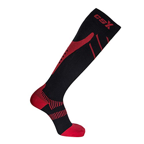 Image of CSX 20-30 mmHg Compression Socks for Men and Women, Knee High, Recovery Support, Athletic Sport Fit, Red on Black, Medium
