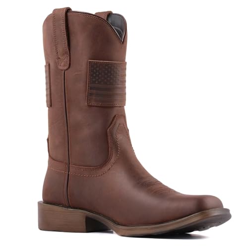 SUREWAY Cowboy Boots For Men Western Boot-Soft Toe,Square Toe Men's Work Boots,Thicker Leather,Oil/Slip Resistant,Extremely Comfortable Durable Proved,Rubber Sole,Work Boots/Shoes With Embroidered4