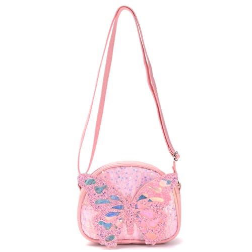FOSDICK Kinder Handtasche Mädchen Schmetterlings Umhängetasche Mädchen Pailletten Kindertasche Cartoon Crossbody Bag Süße Kinderhandtasche Kleine Umhängetaschen mit Verstellbare Schultergurt (Rosa)