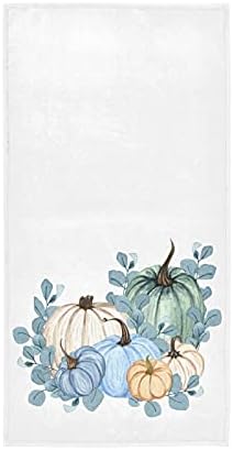 QUGRL Thanksgiving Blue Pumpkin Kitchen Hand Towels Fall Autumn Watercolor Dish Cloth Fingertip Towel Decorative Soft Quality Premium Washcloth Guest Towel for Bathroom Spa Gym Sport 16x30 in