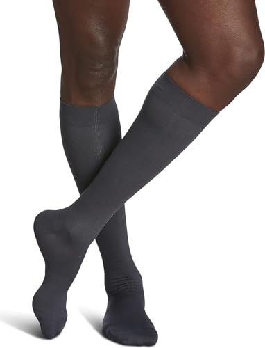 Image of SIGVARIS Men's Style Microfiber 820 Closed Toe Calf-High Socks 20-30mmHg - Extra Large Short - Steel Grey