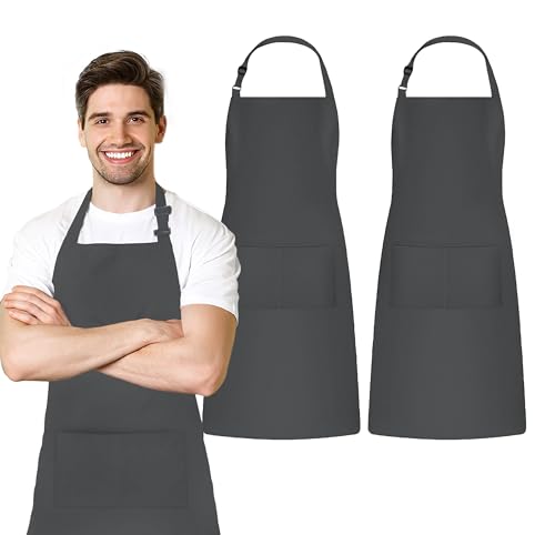Avalon Kitchen Adjustable Bib Apron 100% Polyester Aprons Waterdrop Resistant with Adjustable Strap, Pockets & Long Ties
