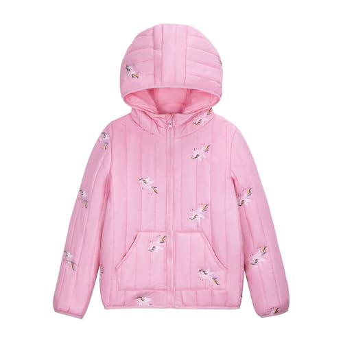 WELAKEN Lightweight Heart Quilted Cotton Puffer Jacket for Girls & Kids Zip Up Hooded Coat with Kangaroo Pocket2