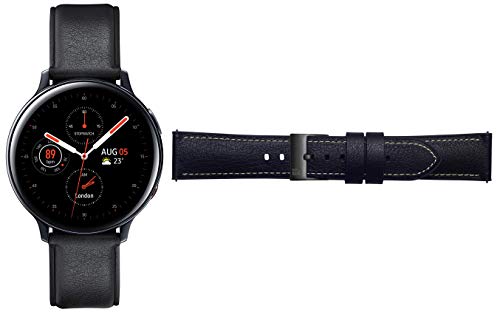 Image of Samsung Galaxy Watch Active 2 (Bluetooth + LTE, 44 mm) - Black, Steel Dial, Leather Straps + Free Leather Strap (Black) Worth INR 2500