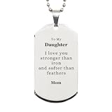 Sterling Silver Dog Tag for Daughter - Engraved Inspirational Quote, Perfect Idea Gifts for Birthday, Christmas, Graduation - Always Here for You, Love Mom